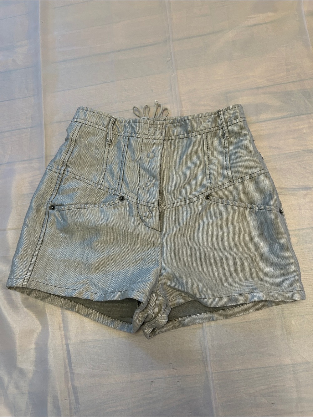 Sisley High-Waist Light Blue Denim Shorts